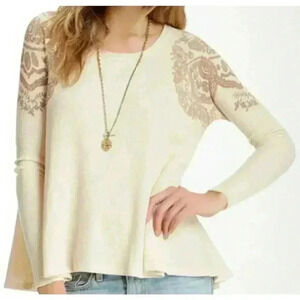 Free People We the Free Waffle Knit Print Boho Thermal Shirt Size Small